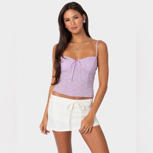 NWT - EDIKTED Textured Lacey Tank Top in Lilac - Size M - Picture 1 of 5